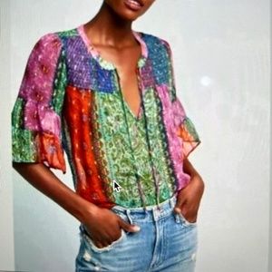 ANTHROPOLOGIE by AKEMI+KIN 'ANTONELLA' SMOCKED PEASANT BLOUSE SIZE M